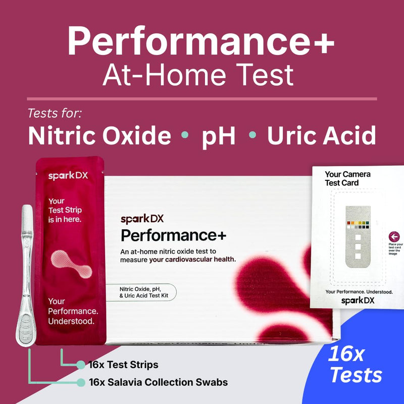 Performance+ Saliva Test Kit – Nitric Oxide, pH & Uric Acid 3-in-1 At-Home Wellness Test, AI Reports + Mobile App Results in Under a Minute, No Blood, 16 Tests Performance+/Nitric Oxide Test-16 tests