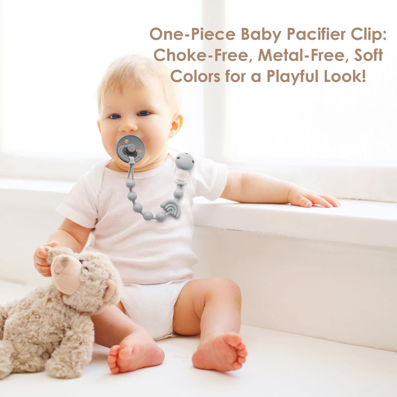[Australia] - Baby Pacifier Clips One Piece Binky Clip Holder Silicone Teether Clip Pacifier Straps with Clip Baby Teether Toys for Boys and Girls Set of 3 Andy Bear-Ivory+Sage+Blush Ivory+Sage+Blush 
