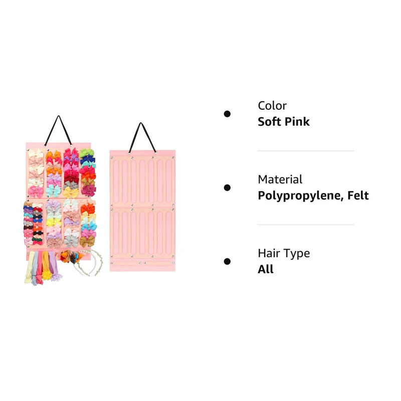 [Australia] - Vimiv Hair Bows Holder w/Large Capacity, Hair Clips Storage Hanger w/16 Ribbons, Hair Bows Organizer, Baby Accessory Display w/Sturdy Rope, Wall Hanging for Girl Room, Nursery Decors Adorable Pink 
