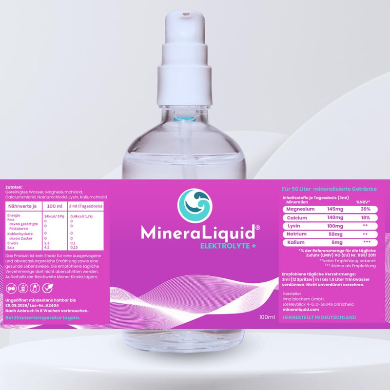 [Australia] - MineraLiquid Electrolytes+ - 100ml liquid electrolytes without sugar. Optimized bioavailability through lysine. Magnesium, sodium, calcium, potassium. 