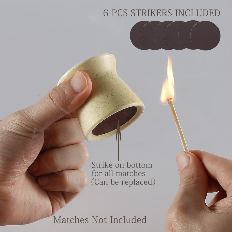 [Australia] - 2 Pack Match Holder with 6 Pcs Strikers, Handmade Ceramic Match Box for All Matches, Cute Home Decor Match Jar with Striker for Candle, Fireplace, Parlor. (Sold without Matches) (Off White) Off White 