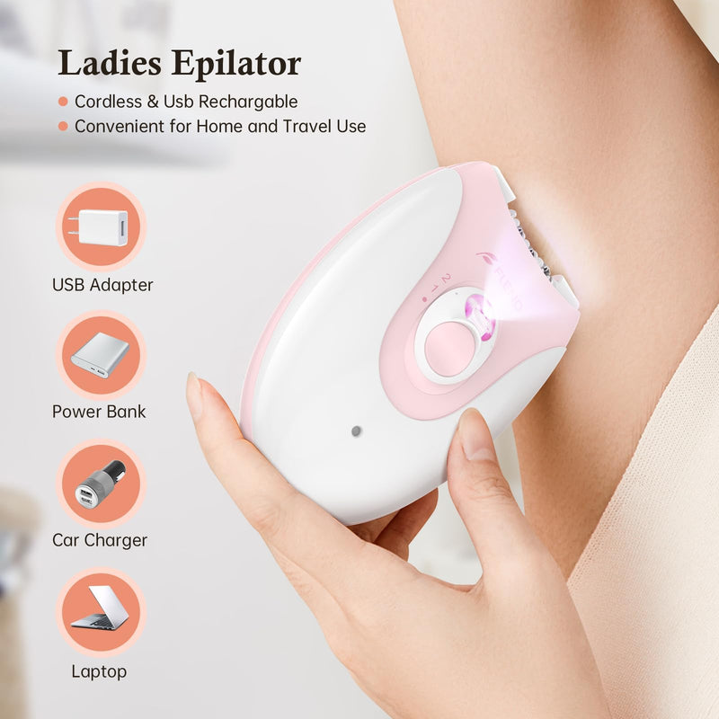 [Australia] - Epilator, Epilators Hair Removal for Women - 2-Speed Epilator with 36 Tweezers & Massage Pad, Rechargeable LED Hair Removal Device for Face/Bikini/Arms/Legs/ Light-pink-04 
