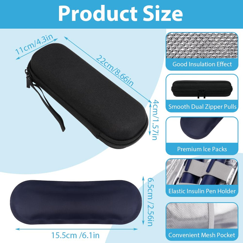 [Australia] - ACWOO insulin cooler bag, insulin pen cooler bag with 2 ice packs, TSA diabetic bag for insulin pen, diabetic accessories, epipen, syringes, insulin, travel diabetic bag, black black hard capsule 