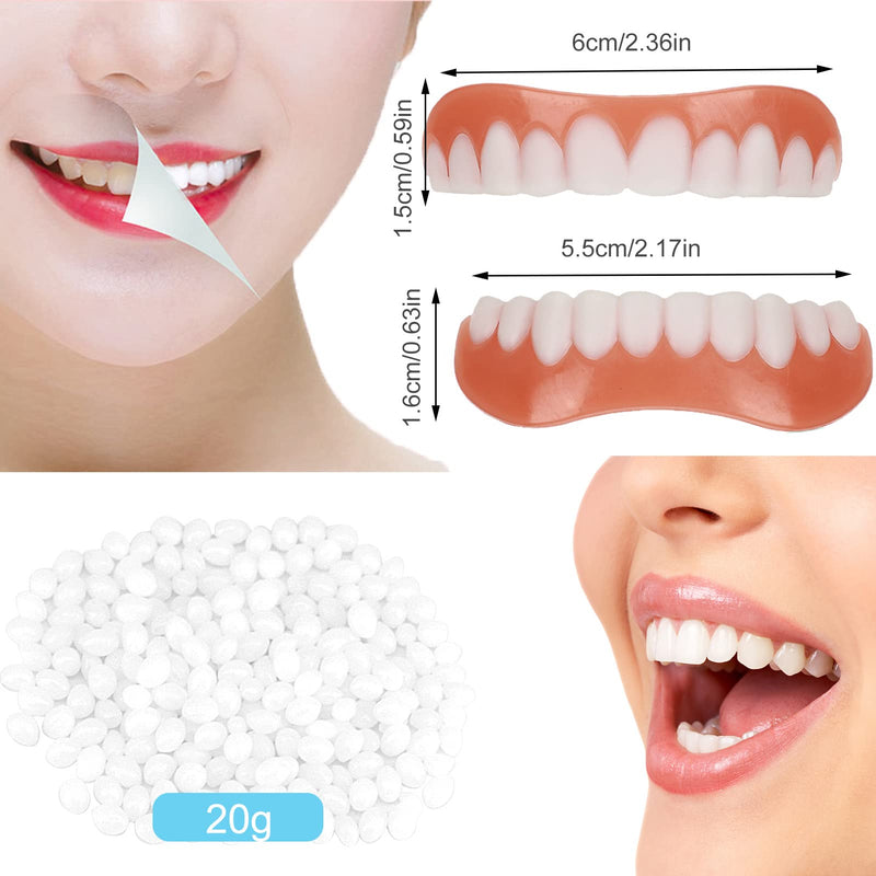 [Australia] - QincLing 2 pairs of false teeth veneers, temporary teeth, artificial teeth, dentures, false teeth, dentures, white temporary dentures with tooth repair beads, teeth, cosmetic tooth cover 