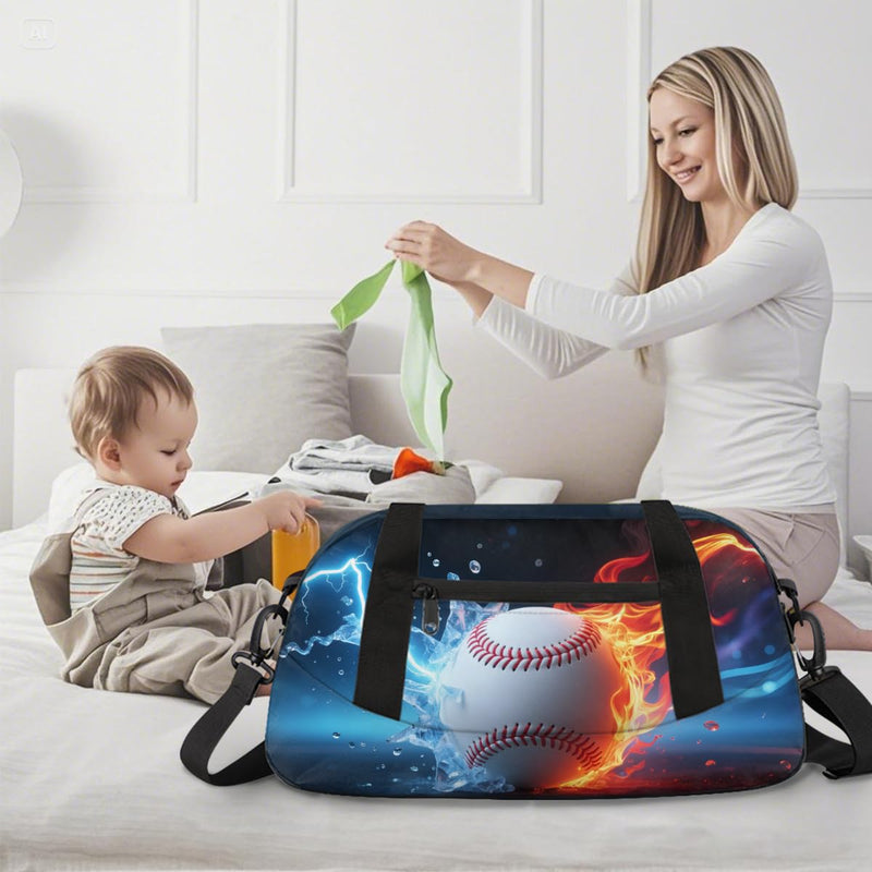 Abstract Fire Water Baseball Kids Duffle Bag for Boys, Small Lightweight Sports Gym Bag, Travel Overnight Weekender Tote, Carry On Duffel for School Sports Camping Sleepovers Abstract Fire Water Baseball