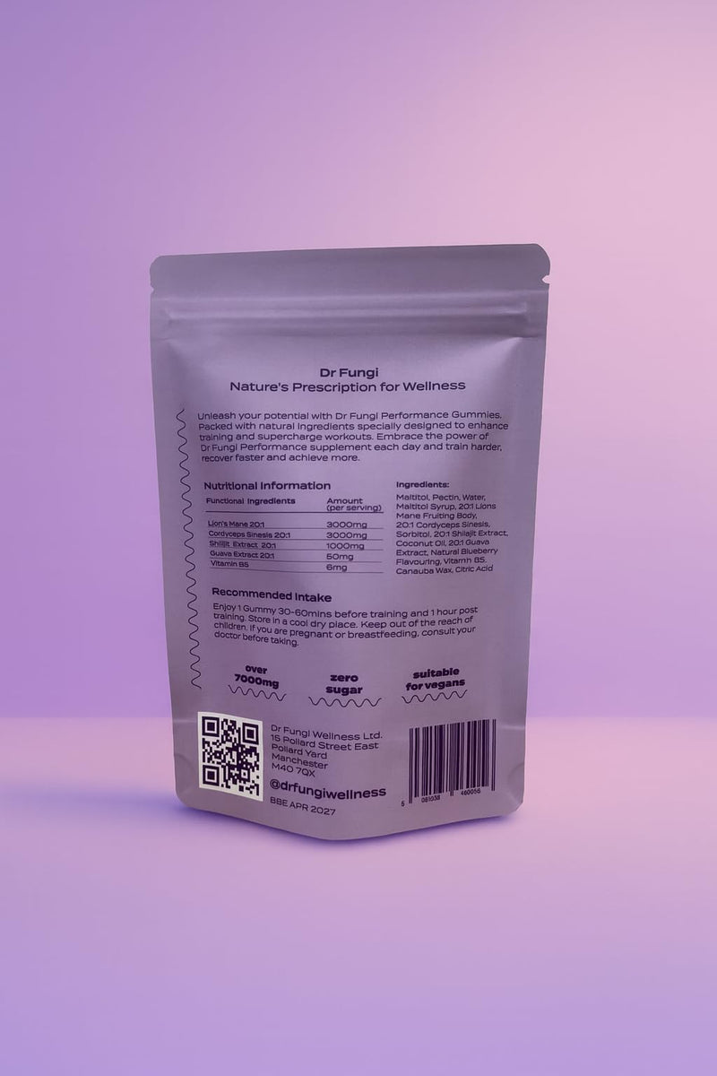 Lion's Mane & Cordyceps Mushroom Gummies - Vegan, Natural & Sugar Free with Vitamin B5 - Focus & Memory Supplement - 1 Month's Supply - 3,000mg per Serving - 30 Gummies - Blueberry Flavour