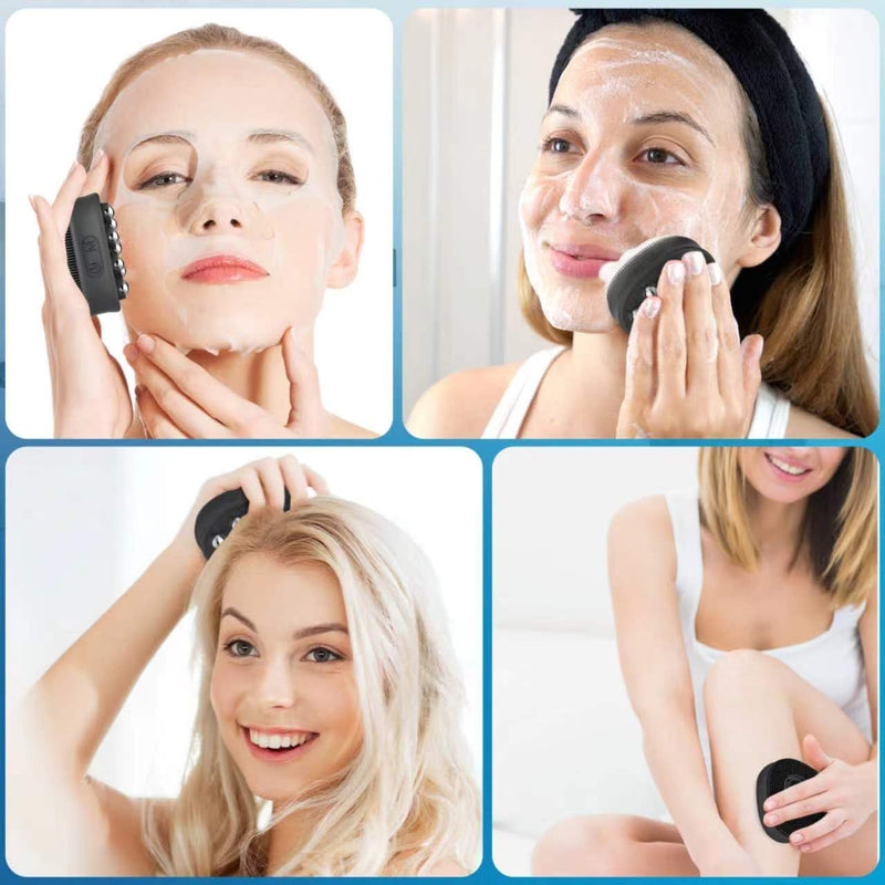 Silicone Face Scrubber + Ice Roller Balls for Face,2 in 1 Electric Face Body Cleansing Brush/with Lights/Microcurrent/Dry-Cleansing/Massage, Daily Skin Care for Lift & Tighten & DePuff