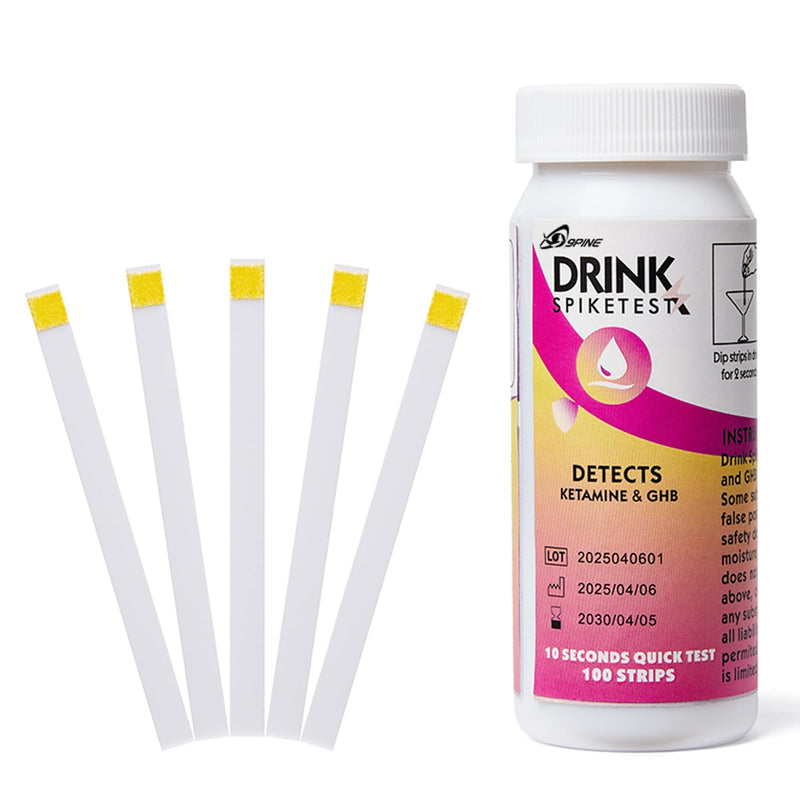 [Australia] - Spike Drink Test Strips Detector for Beverage Safety, 100 Count, 10-Second Detection, Tests for GHB and Ketamine in Beverage, Water, Wine, Cocktail, Beer, Juice etc; 