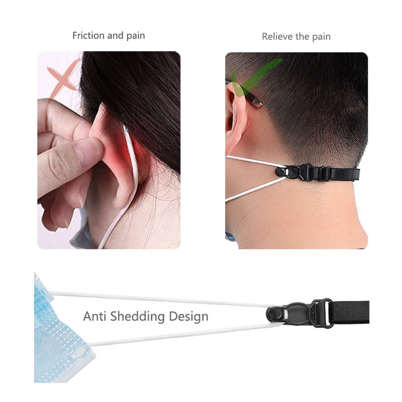 [Australia] - Mask Extender Strap, 10Pcs Elastic Fabric Mask Holder Clip Ear Protector with Adjustable Strap for Back of Head Ear…… Black（10 Pcs） 