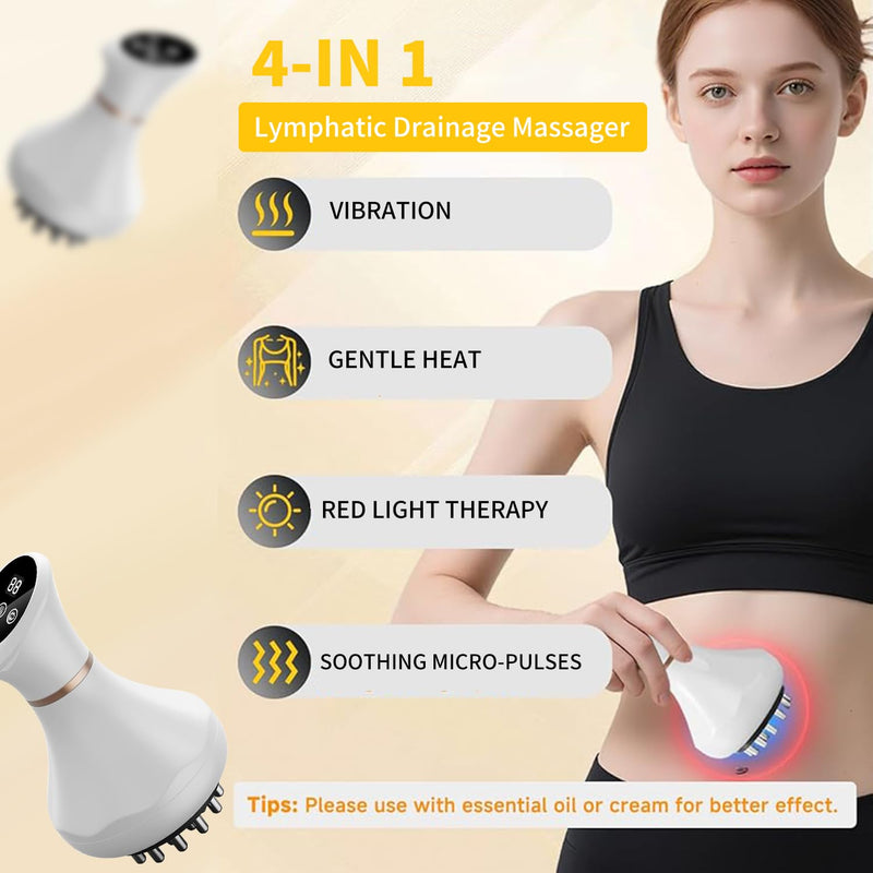 Handheld Electric Lymphatic Drainage Massager: Body Sculpting Machine and Anti Cellulite Massage Tool for Cellulite & Stretch Marks with Microcurrent Red Light Heat & Vibration