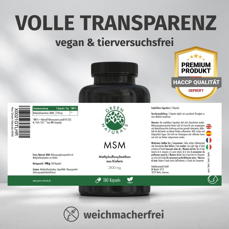[Australia] - MSM capsules high dose - 2100 mg methylsulfonylmethane from pine trees per daily dose - 180 capsules 