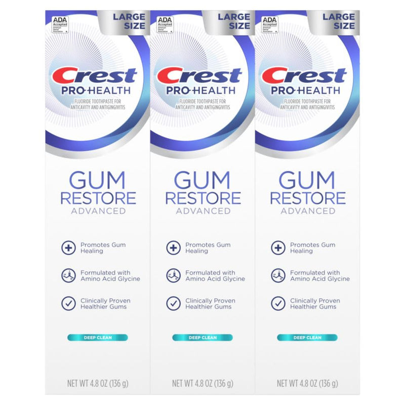 [Australia] - Crest Pro-Health Advanced Gum Restore Deep Clean Toothpaste 4.8 oz Pack of 3 -Anticavity, Antibacterial Flouride Toothpaste, Clinically Proven, Gum and Enamel Protection 