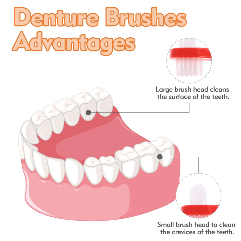 [Australia] - 6 Pack Portable Denture Brush, Dual Headed Firm Hard Bristle Denture Toothbrush, Dentures Brushes for Cleaning Dentures, False Teeth, Clear Braces and Mouth Guards 