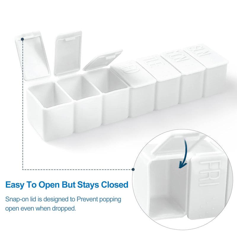 2Pcs Weekly Small Pill Organizer, 7 Day Pill Case, White | [Daily Vitamin Case Medicine Box] [Pill Containers for Medicine Supplements Fish Oil] 2