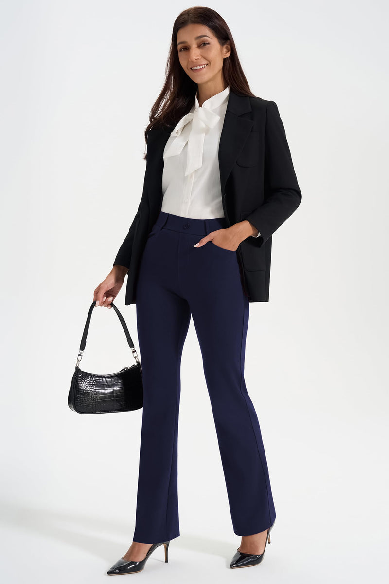 AFITNE Women's Yoga Dress Pants Stretchy Work Slacks Straight Leg Office Casual Pull On Pants 27"/29"/31"/33" 31" Height: 5'7" - 5'9" X-Large Navy