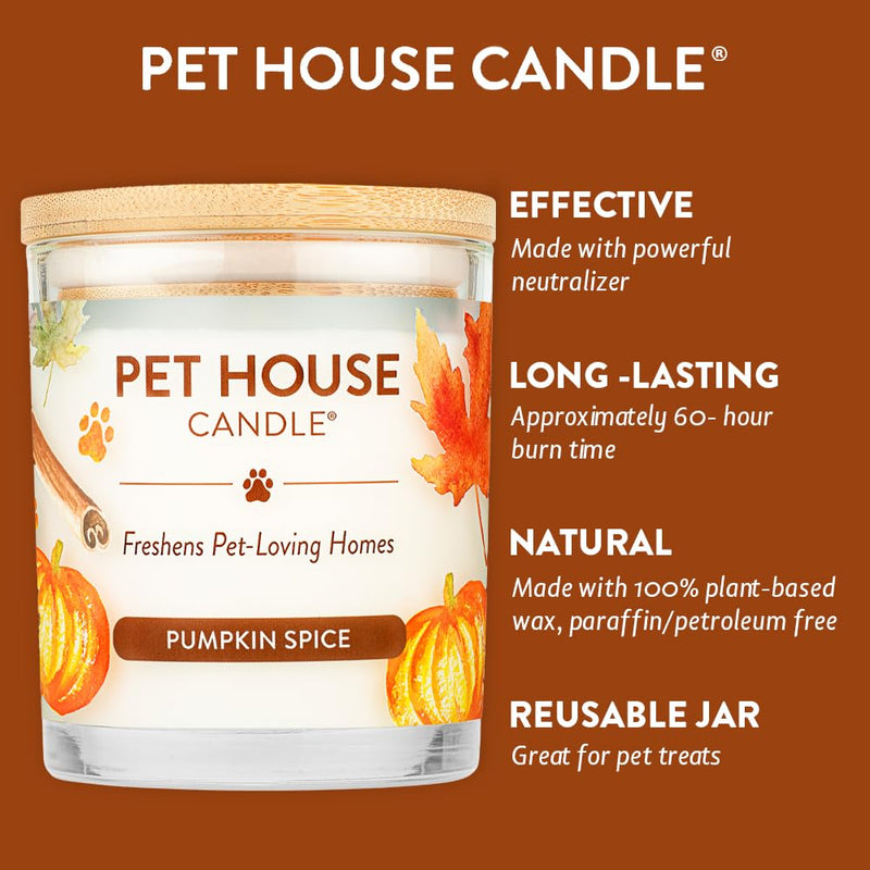 One Fur All Pet House Pumpkin Spice Candle Plant-Based/Soy Candle - Clean Burning Fall Scented Candles, Long Lasting Pet Odor Pumpkin Candle for Home Pack of 1 - PawsPlanet Australia
