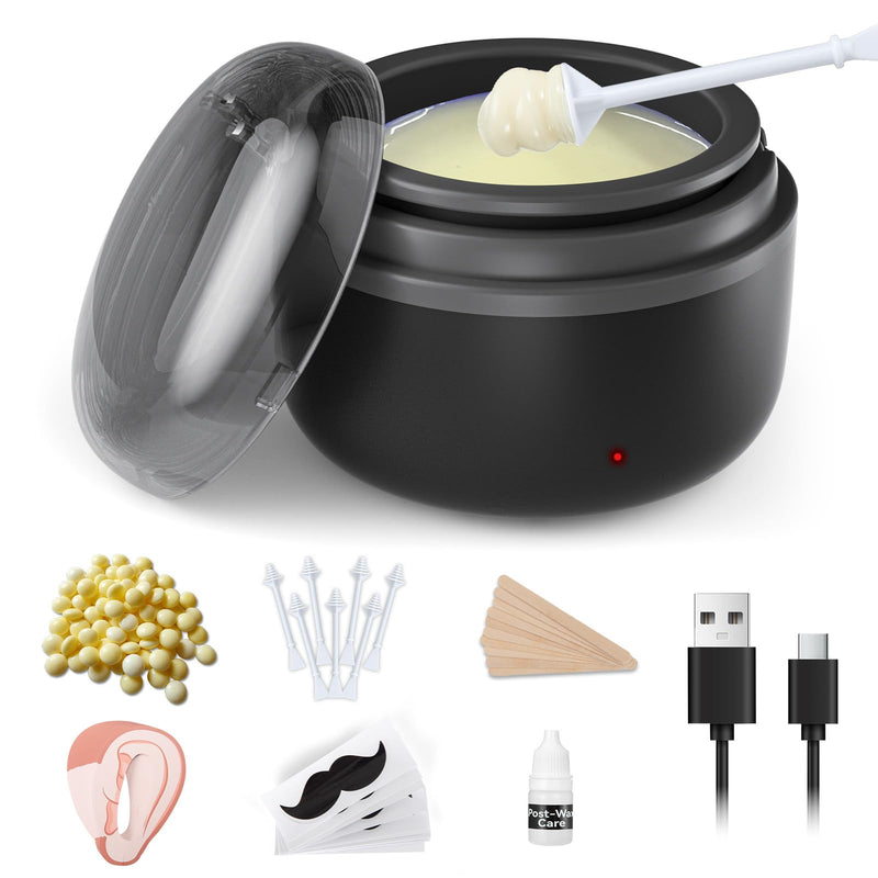 Nose Wax Kit Men, Ear Hair Removal For Men, Ear Hair Waxing Kit with 100 g Wax, 40 Nose Sticks, 20 Times Use, Usb Rapid Heating, Constant Temperature, Painless, Black