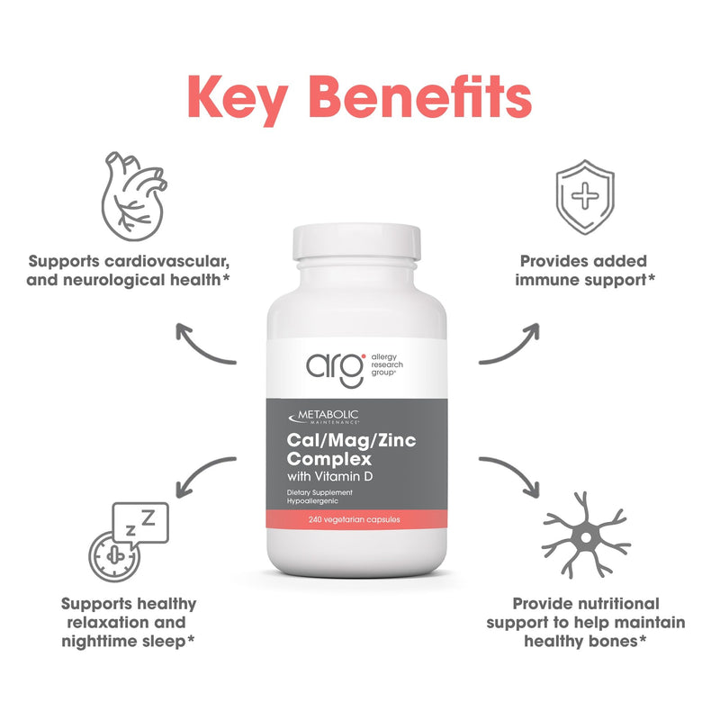 Metabolic Maintenance Cal Mag Zinc with Vitamin D, 240 Capsules | Calcium Magnesium Zinc with Vitamin D for Bone Density and Mineral Balance, High Absorption, Hypoallergenic