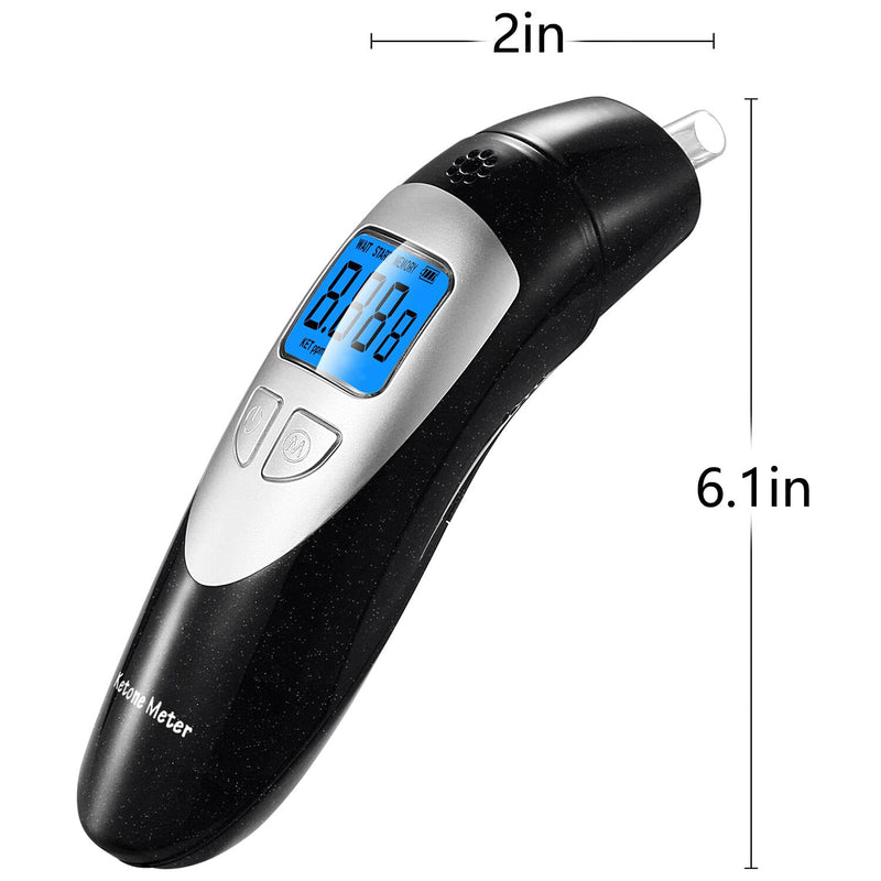 [Australia] - Ketone Breath Analyzer Professional Ketone Breath Meter Analyzer Portable Digital Breath Ketosis Meter, Ketosis Testing Kit with 10pc Mouthpieces Black 
