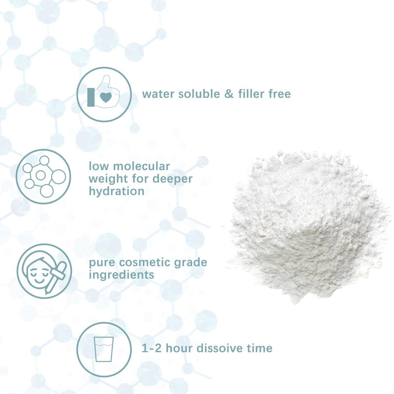 Hyaluronic Acid Powder for Skin Care,Low Molecular Weight, Cosmetics Grade | Skin Hydration and Moisture Support Supplements,Water Soluble Moisturizing Ingredient for DIY Facial Serum 3.52 oz