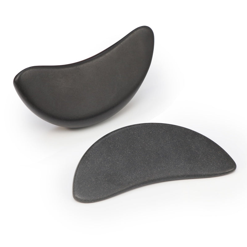 [Australia] - Master Massage 2-Piece Large Waning Moon Crescent Massage Stone Set - Arc Curved Deep Tissue Massager Hot Stones Pack – Gua-Sha Pressure Point Massage Tool - Black Basalt Rock Massage Tool Pack 