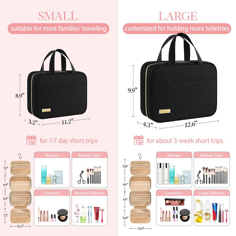 HOTOR Hanging Travel Toiletry Bag Women Men Essentials Black | Big Compartment, Waterproof Travel Accessories, Makeup Organizer Cosmetic Bag for Cruise, Gift, Road Trip, Vacation, Large