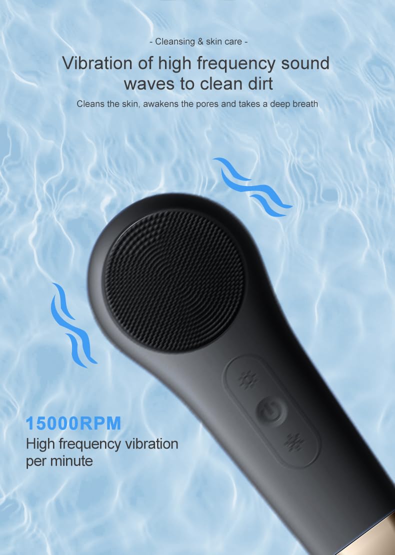 Rechargeable Silicone Electric Face Scrubber – Vibrating Facial Cleansing Brush for Deep Cleansing & Exfoliation, Waterproof, Gentle on Skin, for Men & Women Black