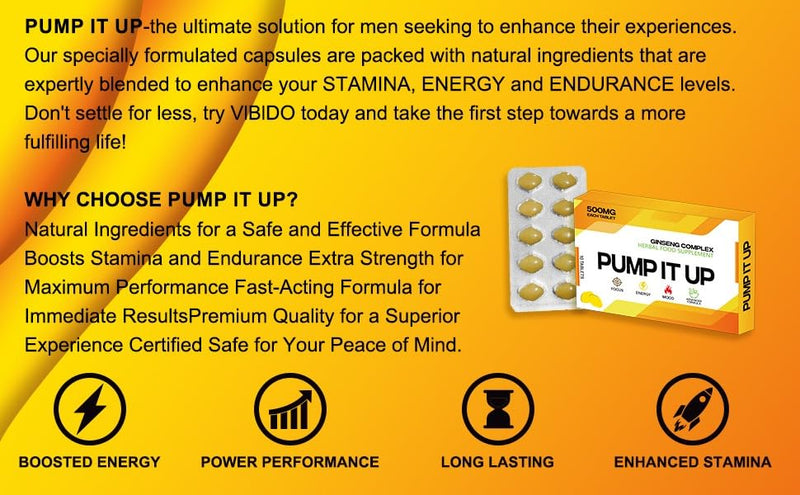 Pump IT UP Gold 500mg | Stronger | Longer | Harder | Performance | Extra Strength Enhancing Pills, Stamina Endurance Booster Supplement Pills for Men | 10 Ginseng LIBIDO Booster Tablets