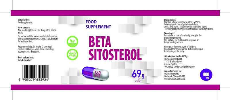 [Australia] - Beta Sitosterol 400mg 120 vegan capsules, laboratory tested, high dosage 