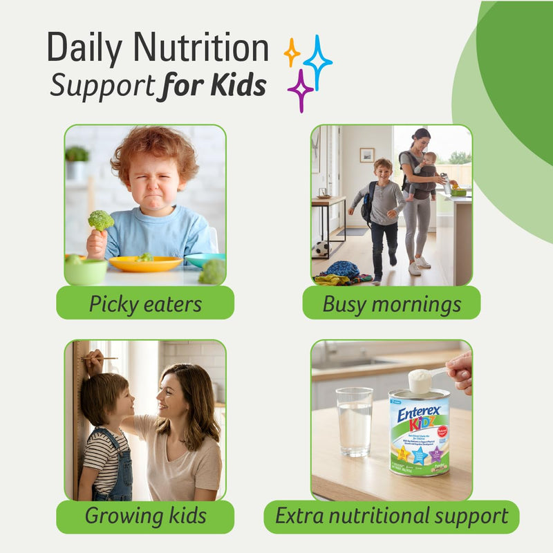 Enterex Kidz Nutritional Shake Mix for Kids – Vanilla | 8g Protein, Reduced Sugar, 28 Vitamins & Minerals | Gluten Free, with Fiber | 400g (7 Servings)
