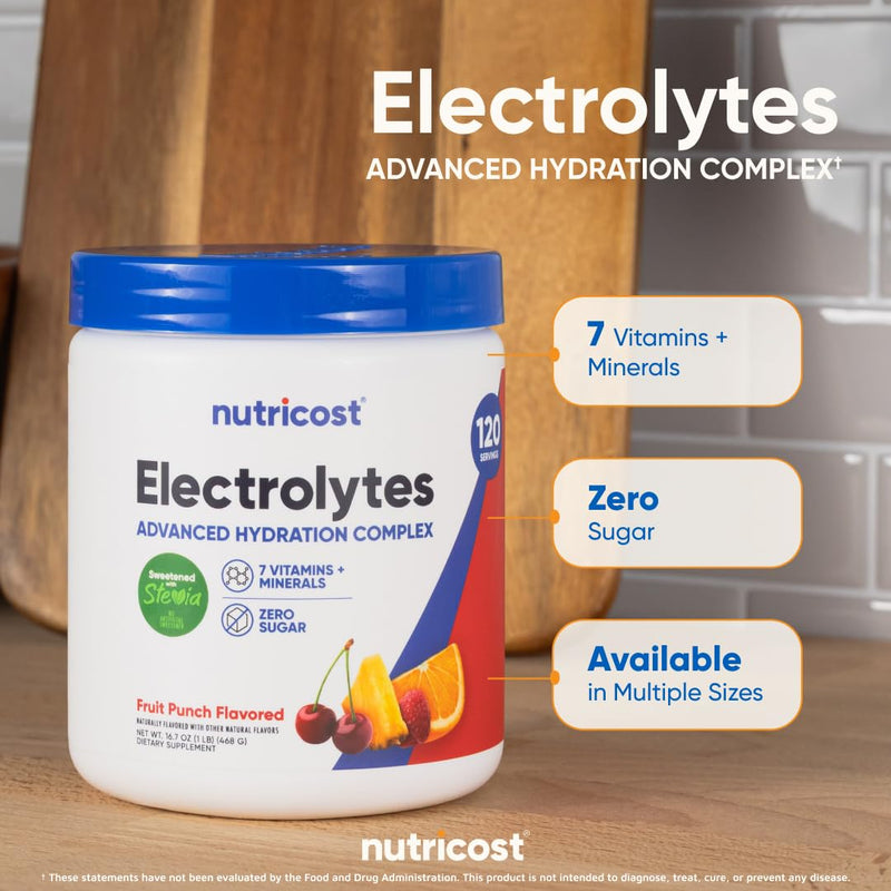 [Australia] - Nutricost Electrolyte Complex Powder (120 Servings, Fruit Punch) - Hydration Supplement Drink Mix with Vitamins and Minerals 1.04 Pound (Pack of 1) 