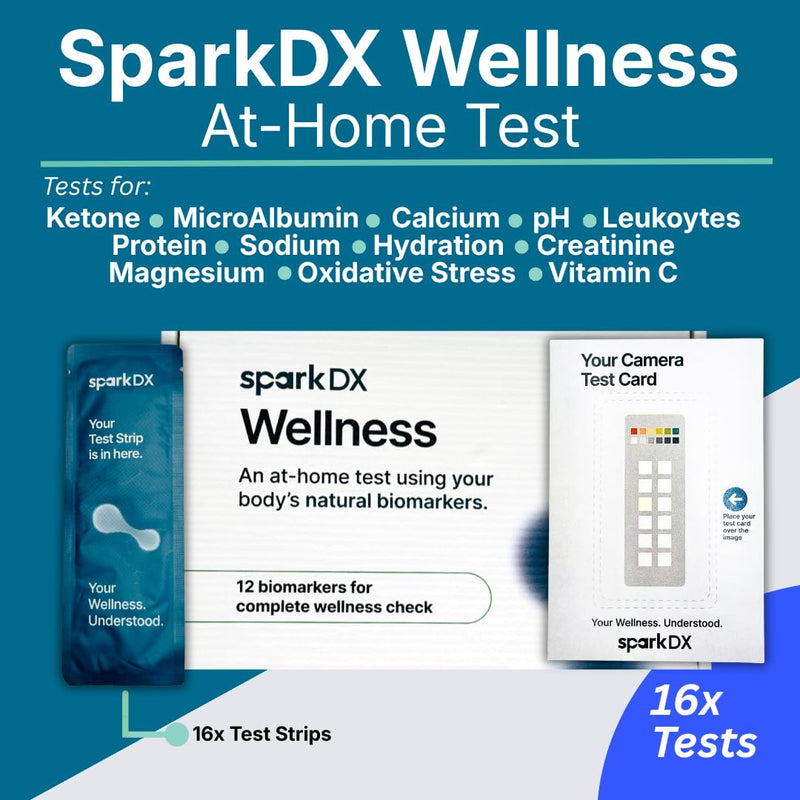 Wellness At-Home Test Kit - 12 biomarkers- 16 Tests-Ketones, Hydration, pH- Urine Test, no Blood, no Mess, Free App, no Labs Wellness Test-16 tests