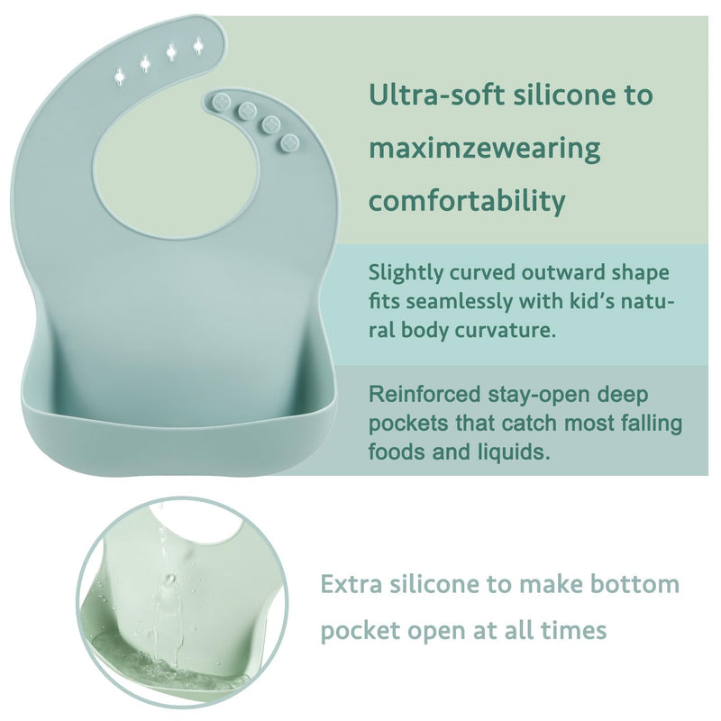 [Australia] - PandaEar 3 Pack Silicone Baby Bibs for Boys Girls| Waterproof Toddler Bibs| Adjustable Unisex Baby Bibs for Eating| BPA Free Soft Durable Silicone Bibs with Large Food Catcher 