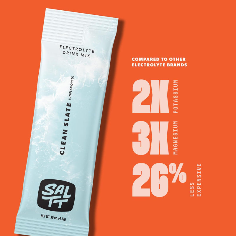 [Australia] - Keto Chow SALTT Electrolytes Powder Packets, Clean Slate Unflavored (30 Hydration Packets) - Magnesium, Potassium, Sodium, Trace Minerals - Vegan, Gluten Free - Travel Essentials - Made in USA Clean Slate (Unflavored) 