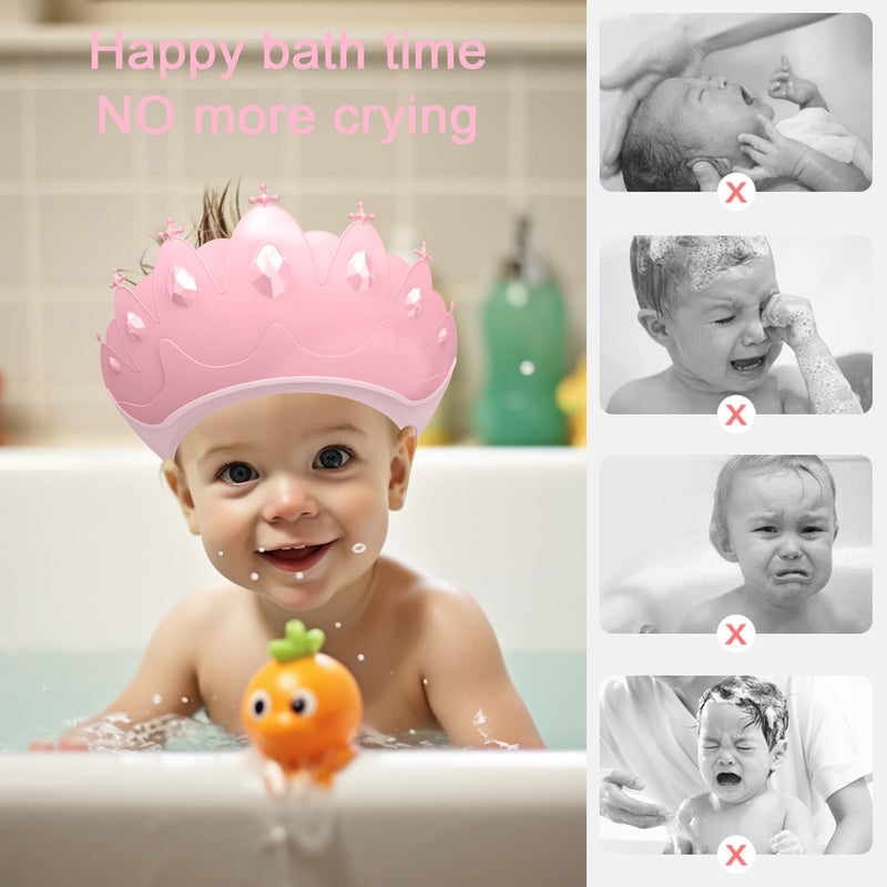 [Australia] - Baby Shower Cap Shield, Baby bath set shower cap, Visor Hat for Eye and Ear Protection for 0-9 Years Old Children,Cute Crown Shape Makes the Baby Bath More Fun (Pink) Pink 