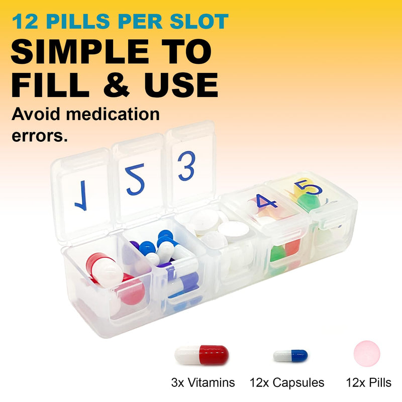 e-Pill Daily 5 Times A Day Pill Organizer, Vitamin and Medicine Pill Box - Clear