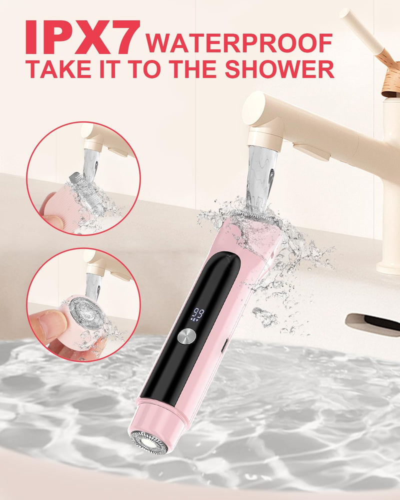 Bikini Trimmer for Women Pubic Hair,Electric Razors with Dual Heads for Body, Rechargeable IPX7 Waterproof Bikini Shaver for Travel,Facial Hair Remover for Leg Arm Face Pink