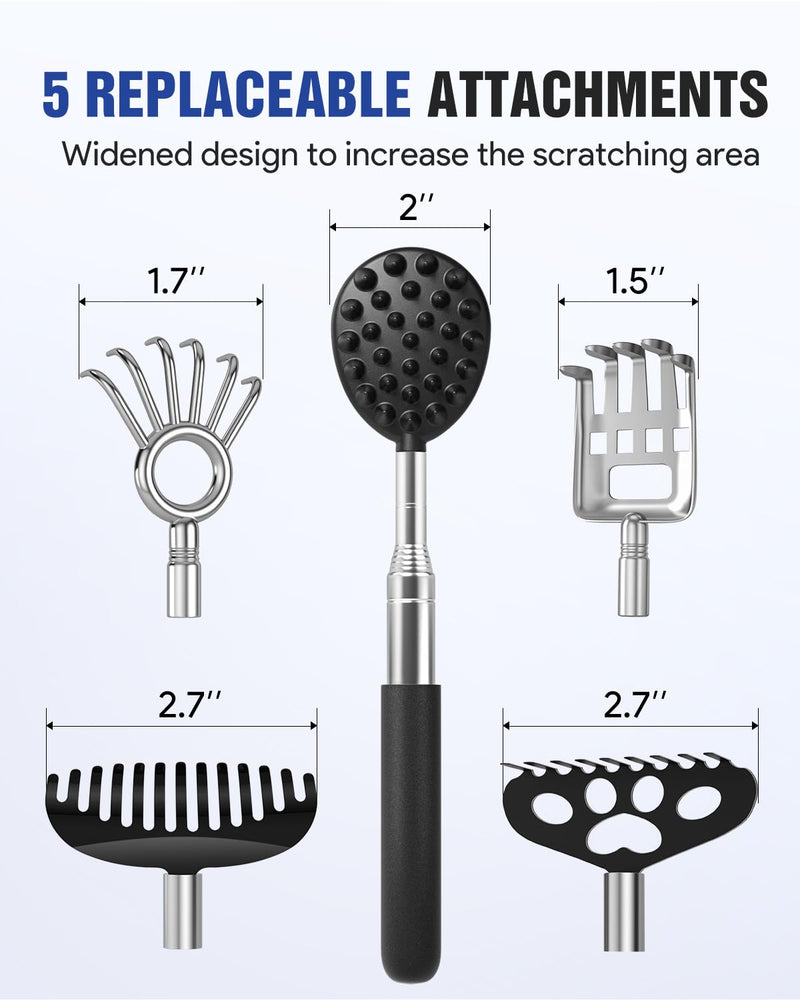 [Australia] - Gelibo Telescoping Back Scratcher with 5Pcs Detachable Heads,Birthday Christmas White Elephant Gifts for Adults Stocking Stuffers for Men, Mens Gifts, Extendable Back Massager Tool with Beautiful Box Black 