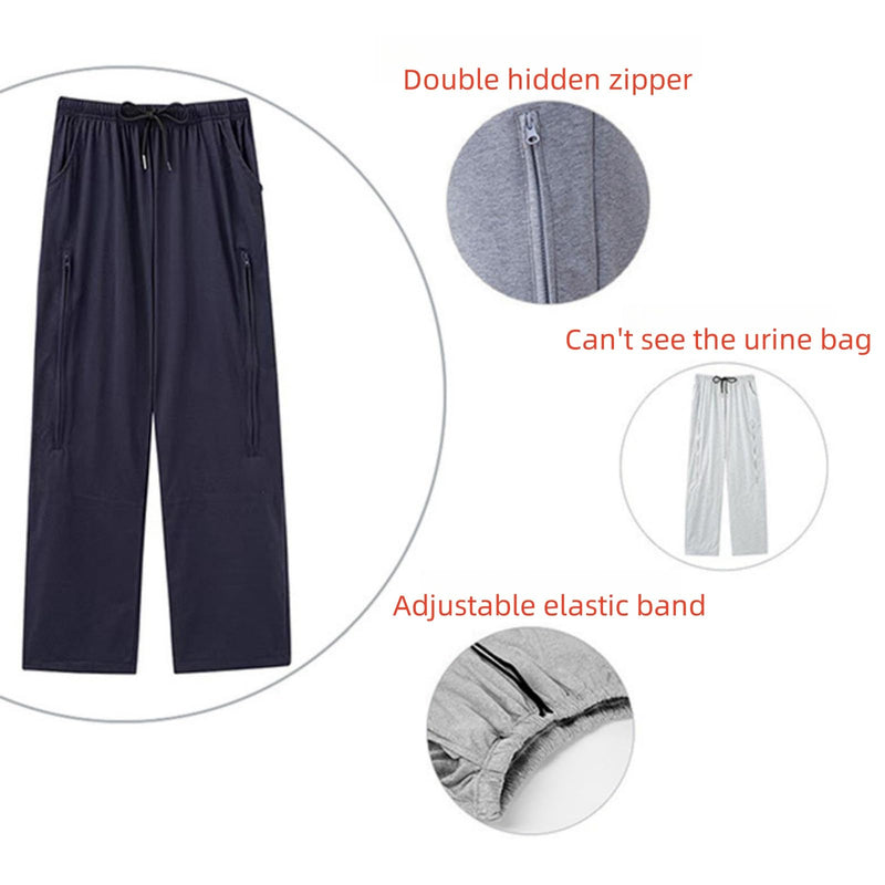 [Australia] - Catheter Leg Bag Pants for Men/Women,Pants for bedridden Patients,Catheter Clothing,Cotton Pants for Urine Bags After Surgery,Drainage Bags Can Be Hidden in Pants Grey Medium 