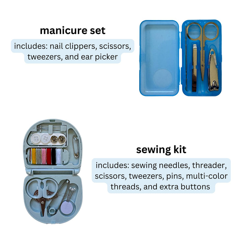College Survival Kit School Care Package Emergency First Aid Supplies Sewing Manicure Laundry Lanyard Gift Set (Black) Black
