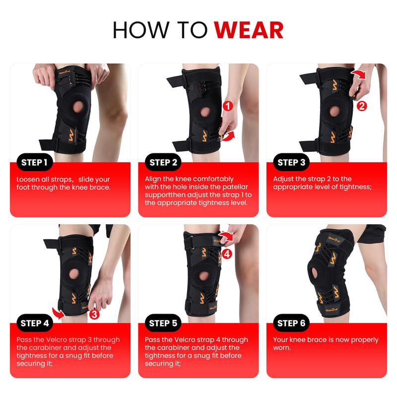 Welnove Professional Knee Brace Support with Pads & Side Stabilizers for Pain Relief, Adjustable Compression for Meniscus Tear, Arthritis, MCL - Ideal for Running, Working Out, and Sports（Medium） Medium Orange