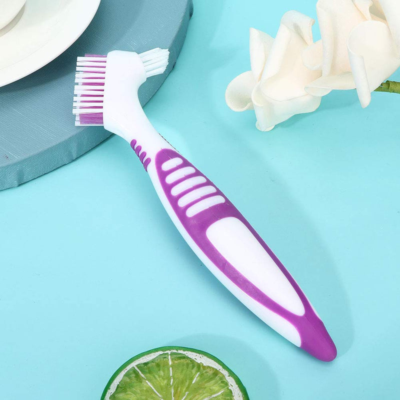 Denture Brush, Comfortable Lightweight Double-Sided Toothbrush, Purple 2Pcs Ergonomical Effective for Home Travel