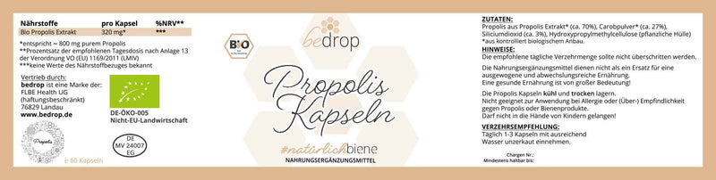 [Australia] - bedrop organic propolis capsules 800 mg per capsule, high dosage - 60 propolis extract capsules from organic beekeeping - rich in polyphenols and flavonoids - in sustainable glass packaging, 60 pieces (pack of 1) 