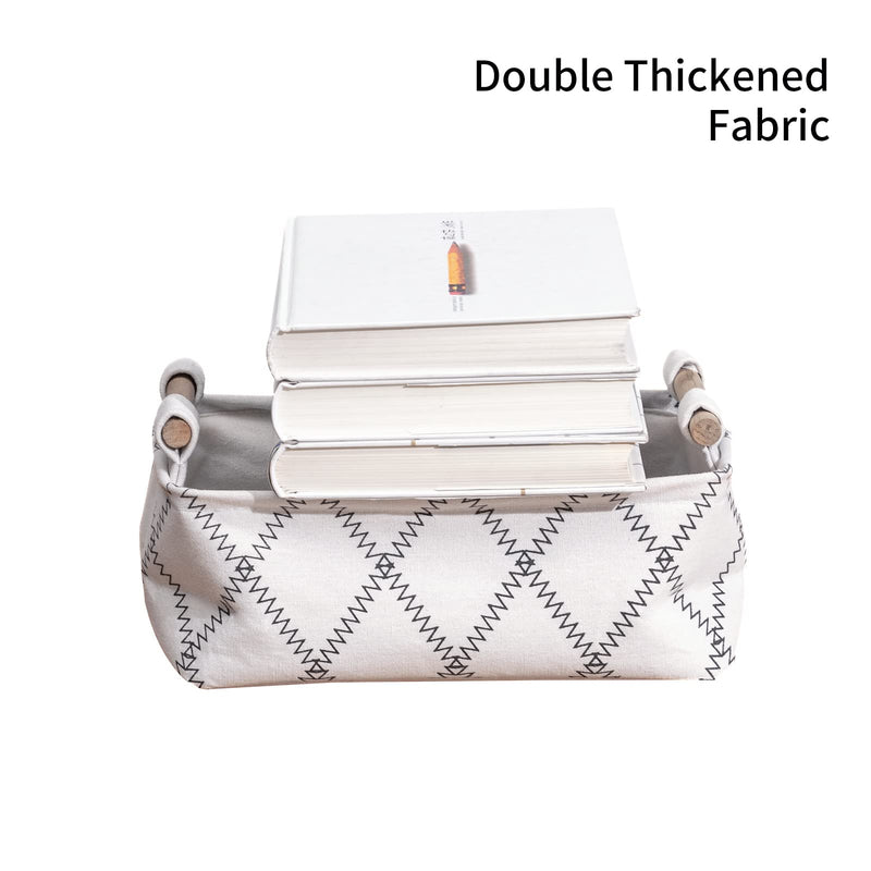 [Australia] - Decorative Collapsible Rectangular Fabric Storage Bin Organizer Basket with Wooden Handles for Clothes Storage, 11"×7.1"×3.9", White 11×6.7×3.5 inch 