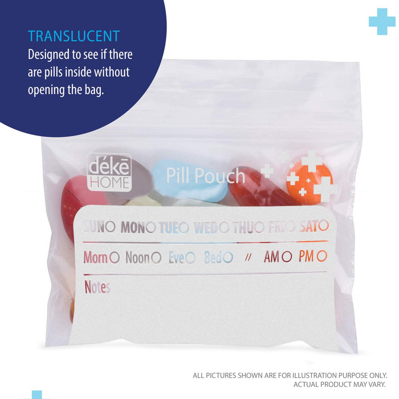 Deke Home - 250 Pack Clear Resealable Pill Bags (4x2.75 in), Travel Medicine Pouches with Write-On Label, BPA-Free Disposable Pill Organizer for Medications, Vitamins & Supplements 250 Count (Pack of 1)