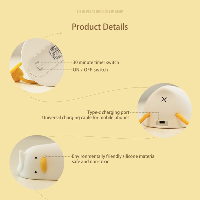 [Australia] - Benson Lying Flat Duck Night Light, LED Squishy Duck Lamp, Cute Light Up Duck, Silicone Dimmable Nursery Nightlight, Rechargeable Bedside Touch Lamp for Breastfeeding, Finn The Duck. 