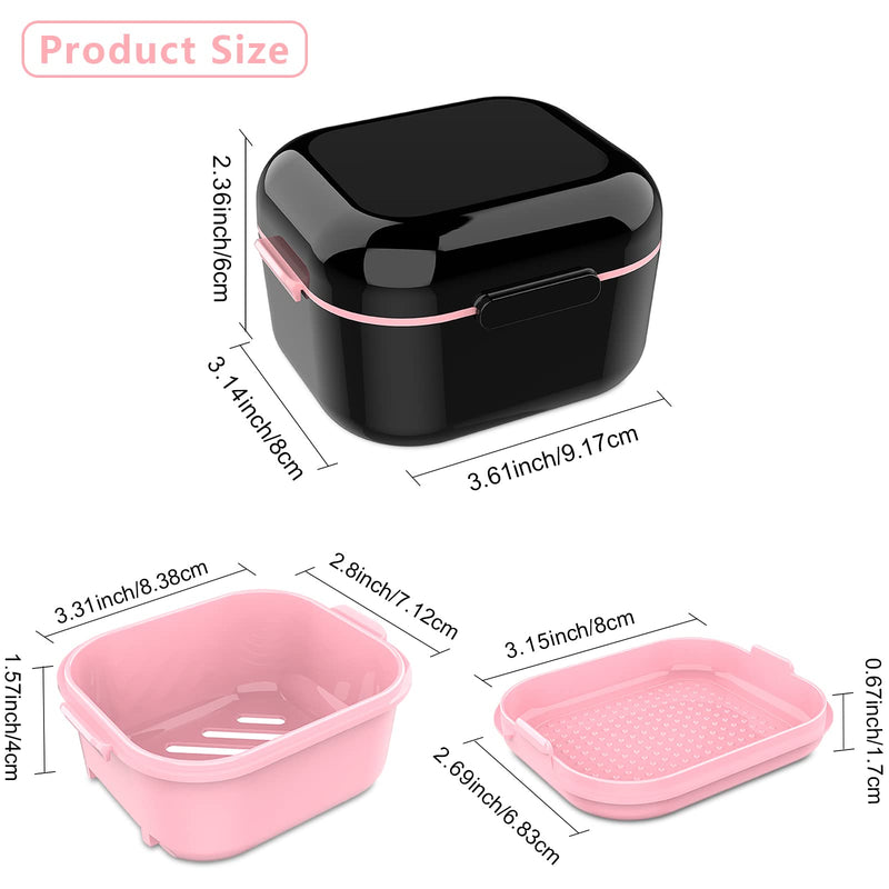 [Australia] - BVN Denture Bath Denture Case: Denture Cup for Soaking Dentures, Retainer Cleaner Case with Mirror, Mouth Guard Case, Aligner Case, Retainer Holder, Night Guard Case, False Teeth Container Black Black Pink 