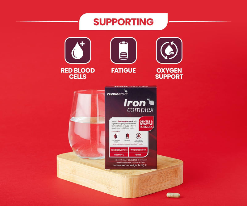 Revive Active Iron Complex - Gentle, Highly Absorbable Iron Bisglycinate with Vitamin C, B Vitamins, Copper & Folate - Supports Energy, Red Blood Cell Formation & Oxygen Transport - 30 Capsules