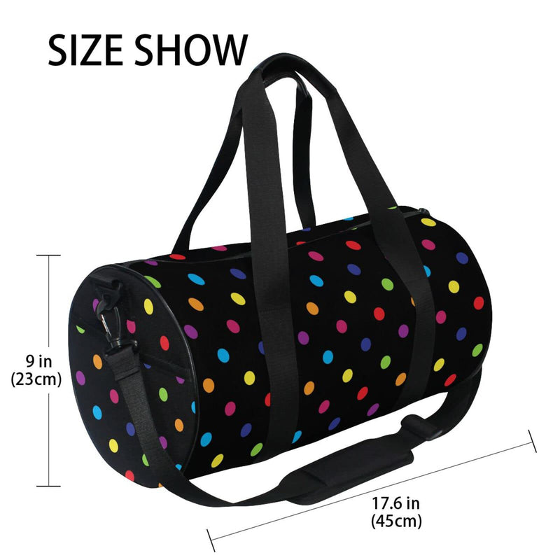 Colorful Polka Dot Black Duffel Bag Sports Gym Bags for Men and Women