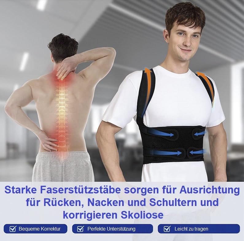 [Australia] - Posbaer back straightener, comfortable and adjustable back support belt, posture correction back for men and women, open your shoulders, black M 